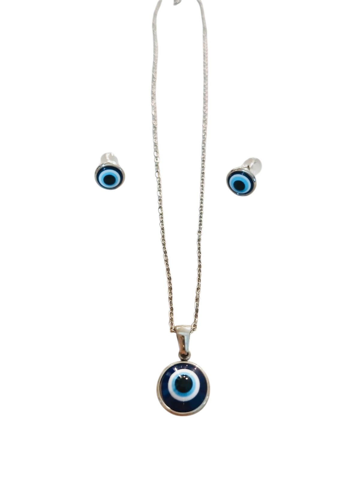 Parure Collana e Orecchini con OCCHIO DI ALLAH “Protezione” in acciaio
