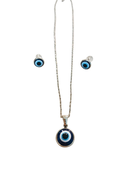 Parure Collana e Orecchini con OCCHIO DI ALLAH “Protezione” in acciaio