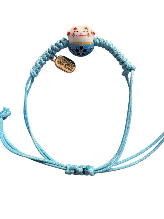 Bracciale Maneki neko Azzurro con Filo regolabile