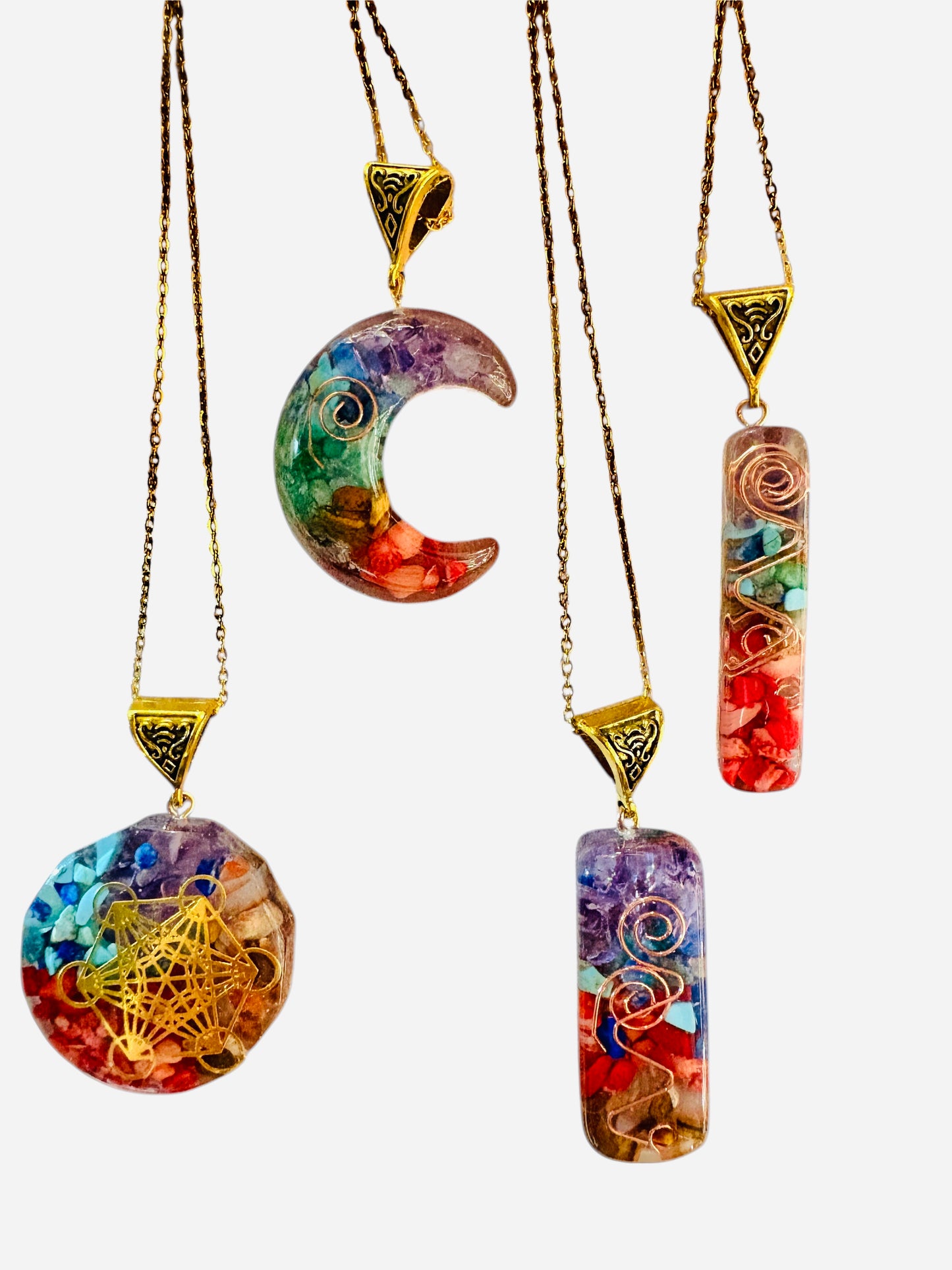 Collana Orgonite con Pietre all’interno: Luna, Geometria sacra, Rettangolo infinito - Collanina in Acciaio