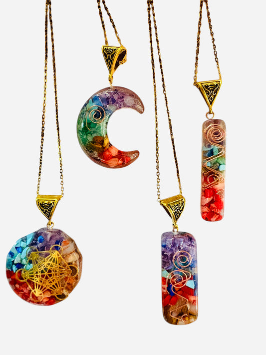 Collana Orgonite con Pietre all’interno: Luna, Geometria sacra, Rettangolo infinito - Collanina in Acciaio