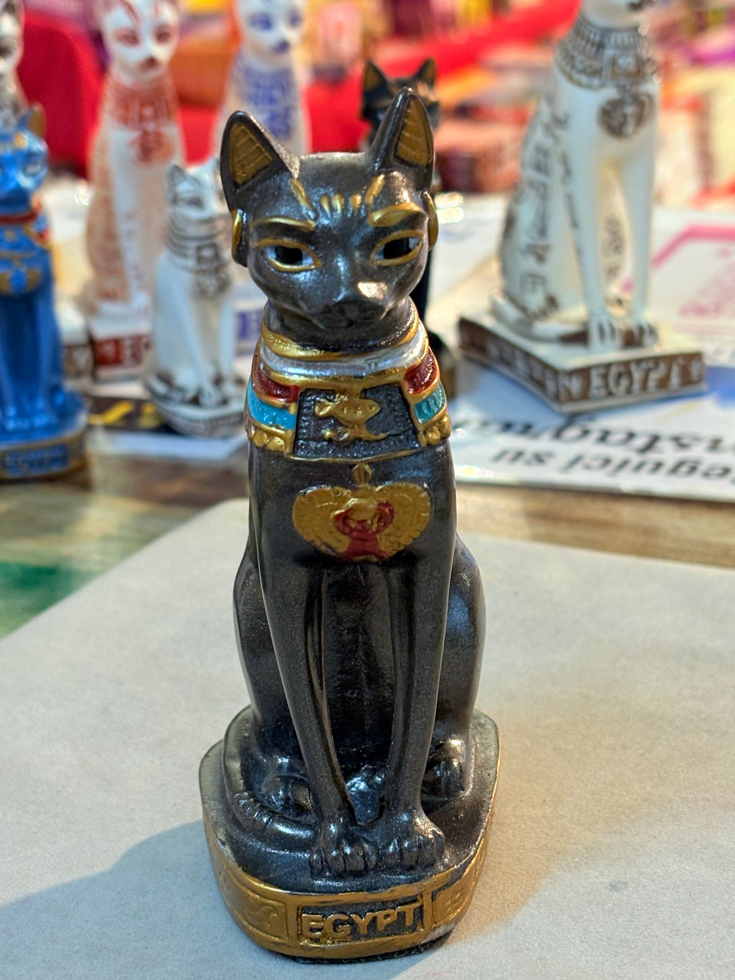 Gatto egiziano statuetta di 12 cm. Nero brillantine