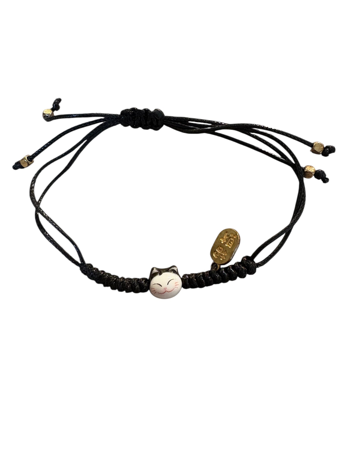 Bracciale Maneki neko - FILO NERO - viso con gattino mini