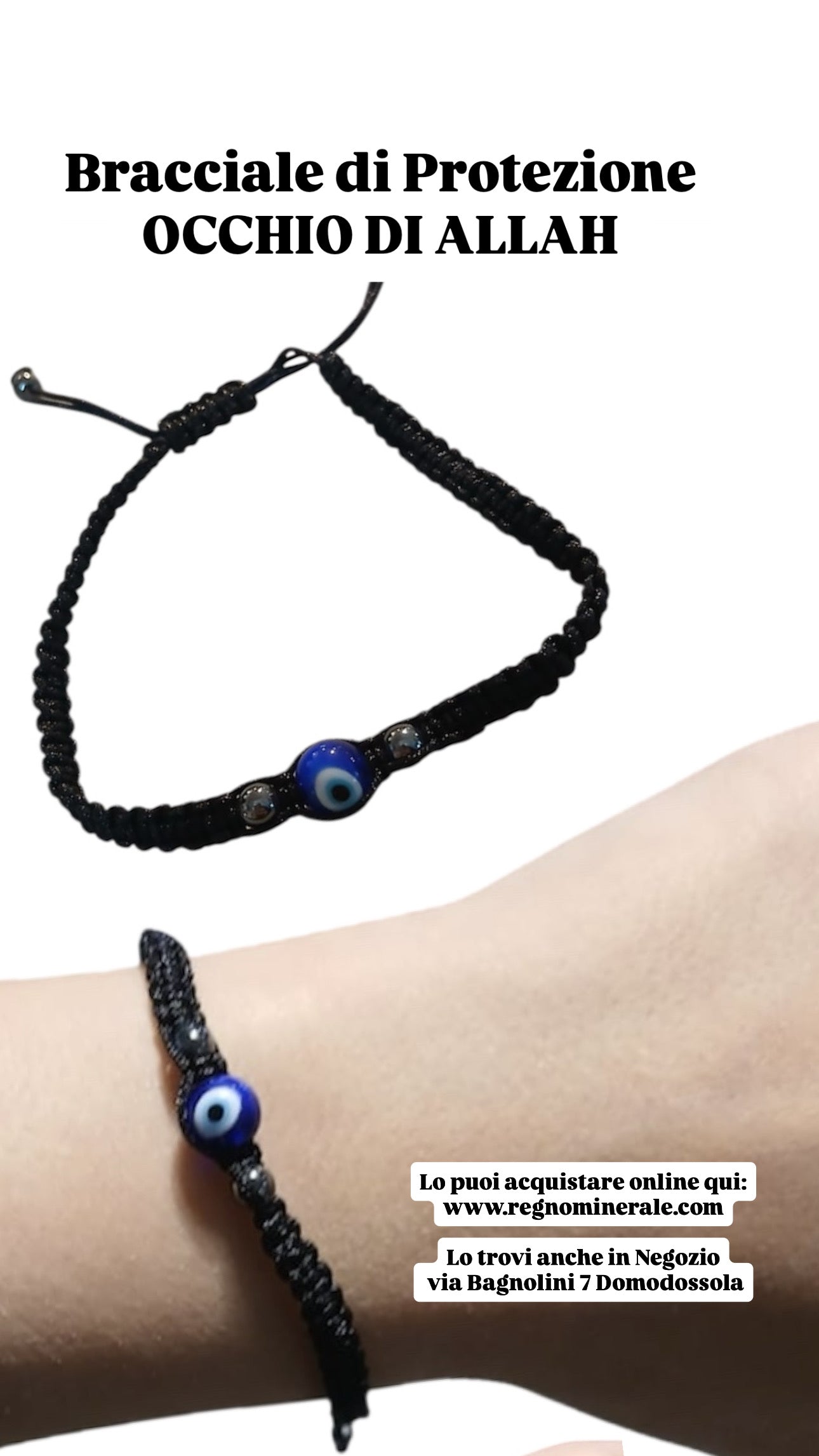 Bracciale nero regolabile OCCHIO DI ALLAH “Protezione”