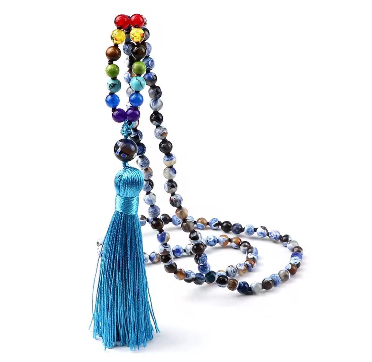 Collana MALA TIBETANI in Agata blu