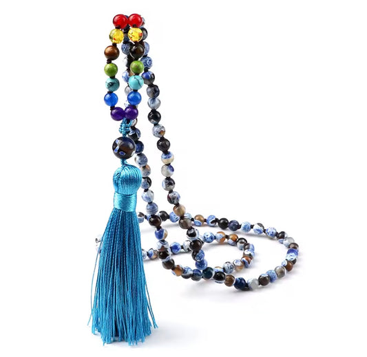 Collana MALA TIBETANI in Agata blu