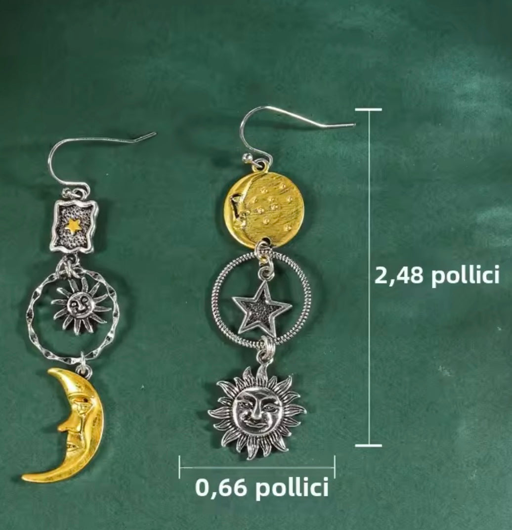 Orecchini Sole Luna e stella