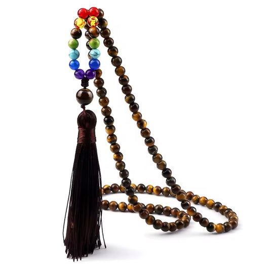 Collana MALA TIBETANI in Occhio di Tigre