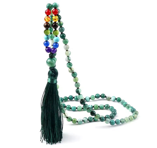 Collana MALA TIBETANI in Agata verde