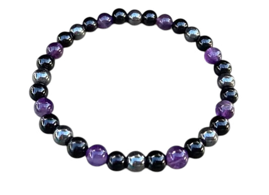 Bracciale di Protezione: Elimina le energie negative - con tre pietre: Tormalina, Ametista, Ematite