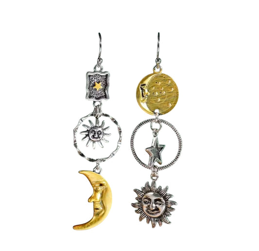 Orecchini Sole Luna e stella