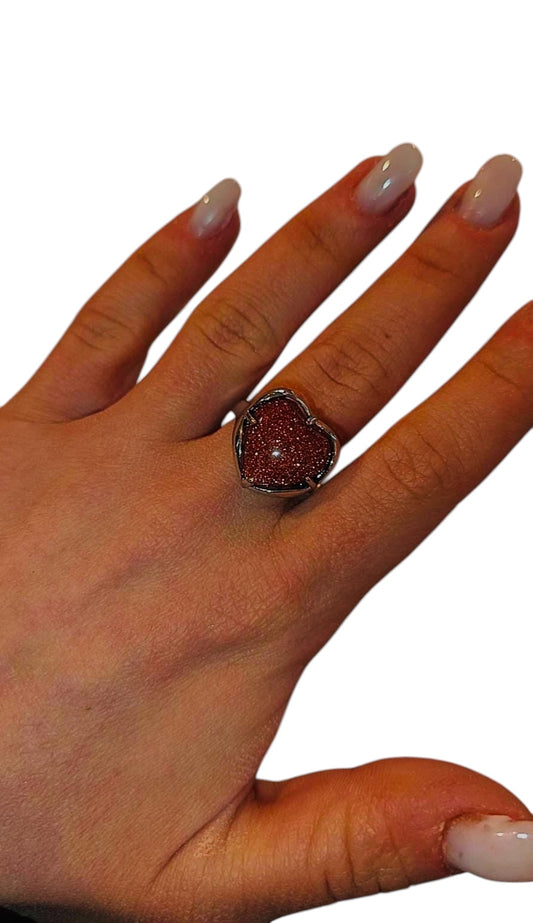 Anello Cuore Pietra del sole marrone