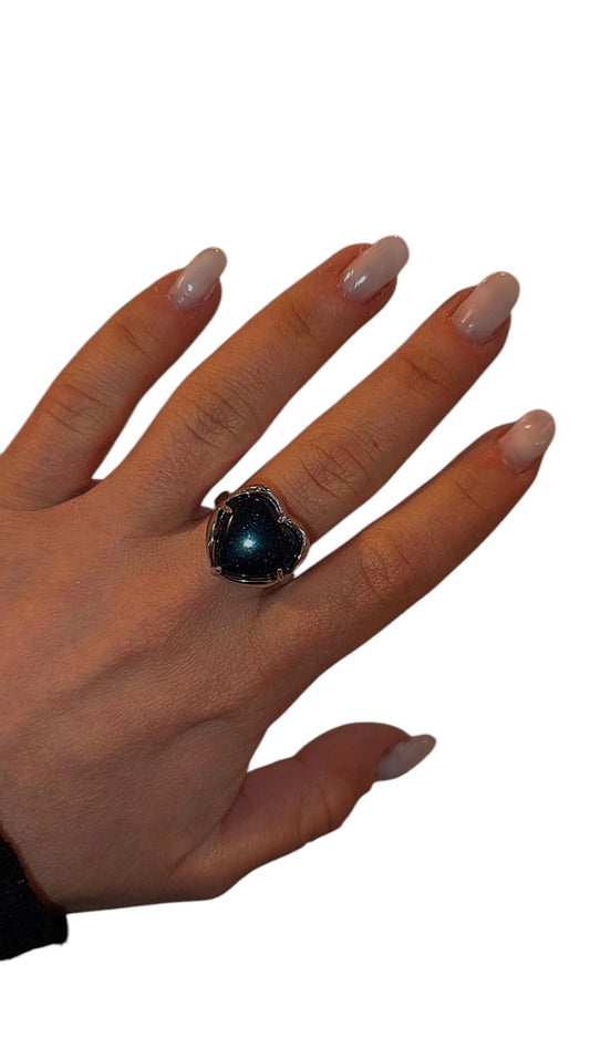 Anello Cuore Pietra del sole blu