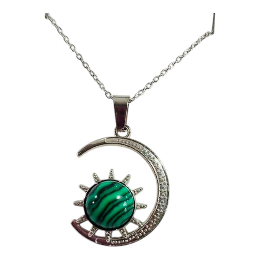 Collana Luna in Malachite  - collanina in acciaio