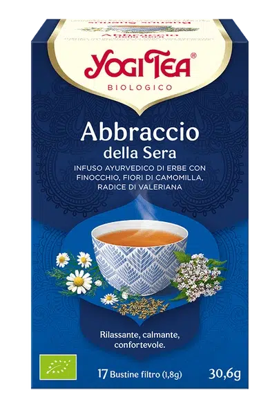 YOGI TEA Abbraccio
della Sera (INFUSO AYURVEDICO DI ERBE CON FINOCCHIO, FIORI DI CAMOMILLA,
RADICE DI VALERIANA)