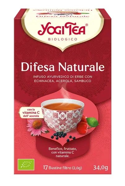 YOGI TEA Difesa Naturale
(INFUSO AYURVEDICO DI ERBE CON ECHINACEA, ACEROLA, SAMBUCO)
