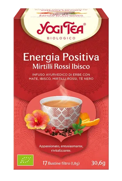 YOGI TEA Energia Positiva - 
Mirtilli Rossi Ibisco
(INFUSO AYURVEDICO DI ERBE CON MATE, IBISCO, MIRTILLI ROSSI, TE NERO)