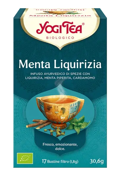 YOGI TEA Menta Liquirizia (INFUSO AYURVEDICO DI SPEZIE CON
LIQUIRIZIA, MENTA PIPERITA, CARDAMOMO)