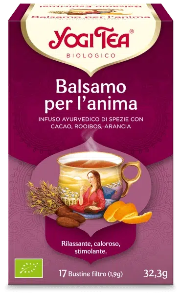 YOGI TEA Balsamo
per l'anima (INFUSO AYURVEDICO DI SPEZIE CON
CACAO, ROOIBOS, ARANCIA)