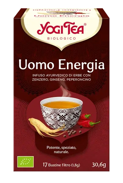 YOGI TEA Uomo Energia (INFUSO AYURVEDICO DI ERBE CON
ZENZERO, GINSENG, PEPERONCINO)