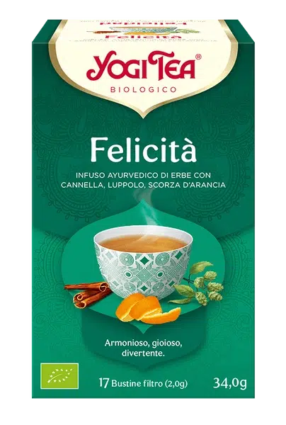 YOGI TEA Felicità (INFUSO AYURVEDICO DI ERBE CON
CANNELLA, LUPPOLO, SCORZA D'ARANCIA)
