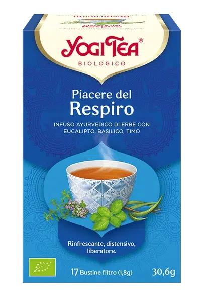 YOGI TEA Piacere del
Respiro (INFUSO AYURVEDICO DI ERBE CON
EUCALIPTO, BASILICO, TIMO)