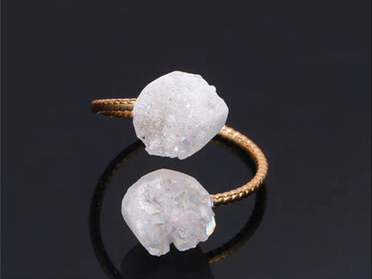 Anello Aquaura in drusa bianca - regolabile