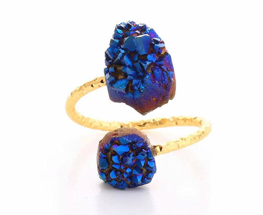 Anello Aquaura in drusa blu scura  - regolabile