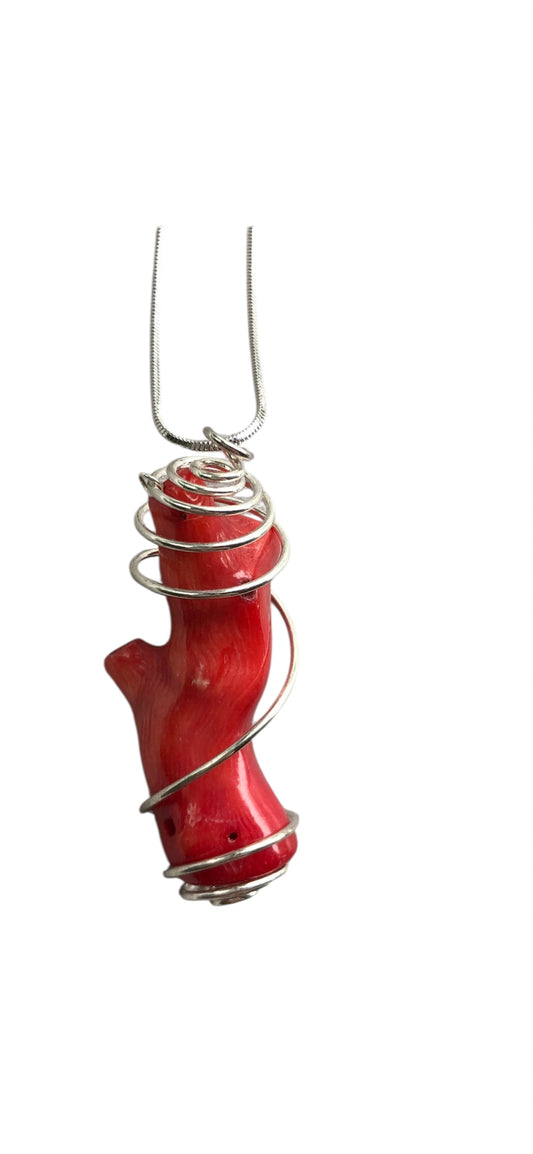 Collana spirale Corallo Rosso - catenina in acciaio